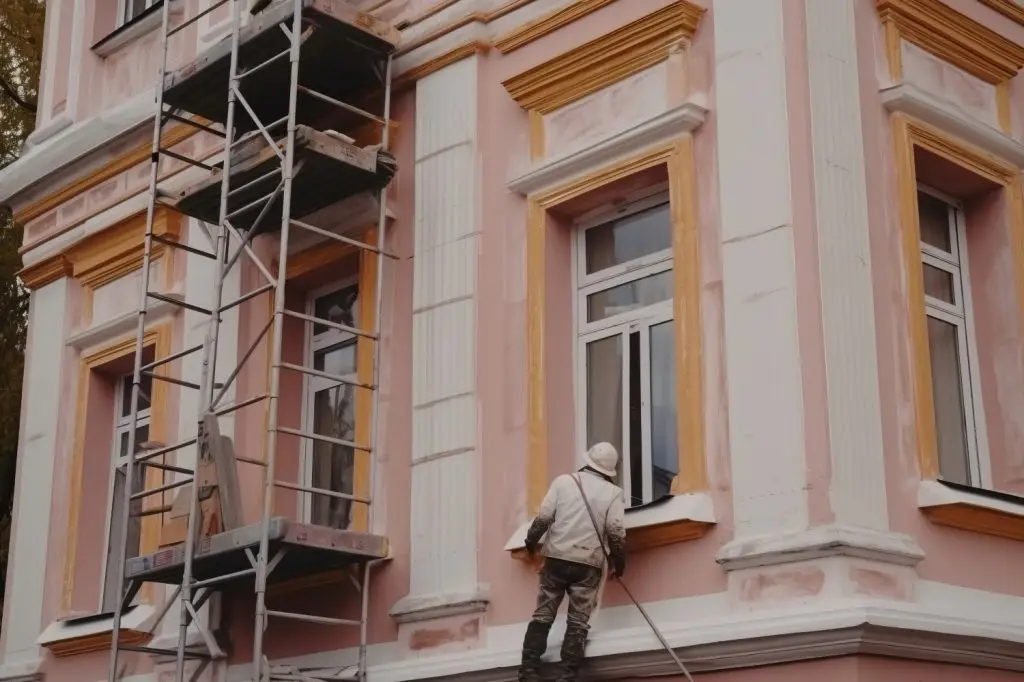 man painting building