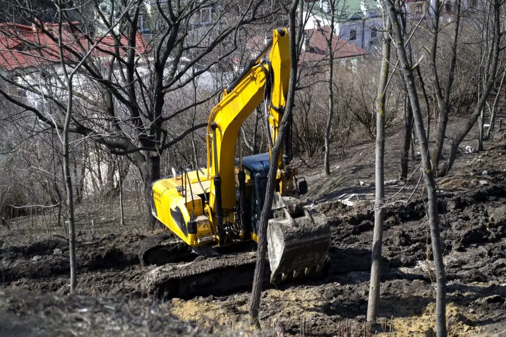 excavator working in park