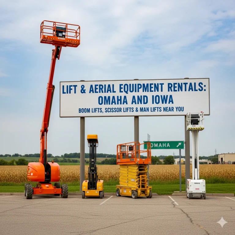 Blog 31 Secure your lift rental in Omaha, Council Bluffs, and Western Iowa. We offer reliable boom lifts, scissor lifts, and man lifts for all job site needs.